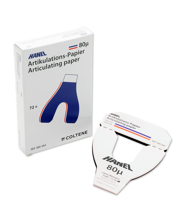 Coltene - Hanel Horseshoe Shaped Articulating Paper, Blue/Red, 80 micron, Box of 72 sheets