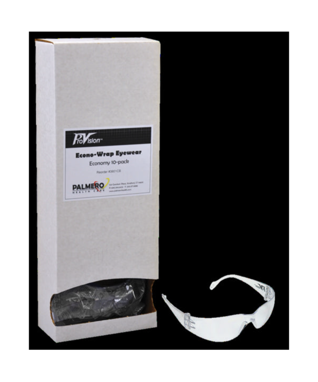 Palmero - Econo Wrap Eyewear, 10-Pack Dispenser with Clear Eyewear