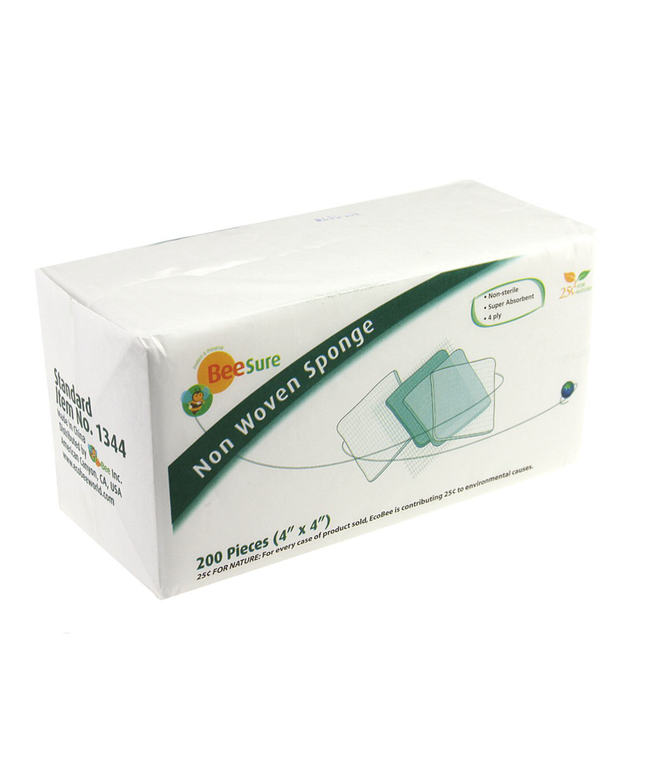 BeeSure Non-Woven Sponge NS 4x4 2000/Pk 4-ply rayon and polyester blended