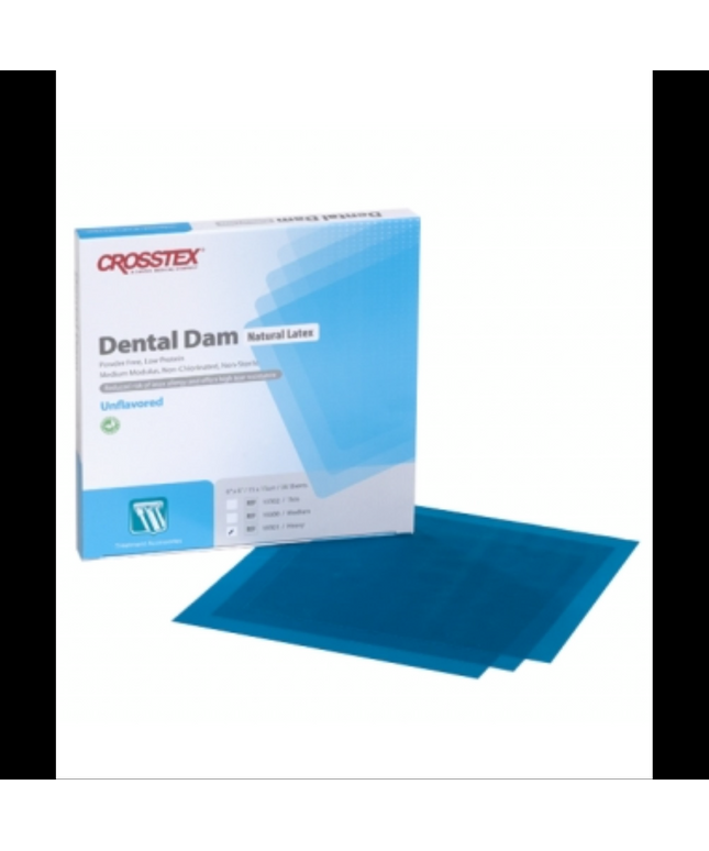 Crosstex - 5" x 5" Medium, Blue Unflavored Latex Dental Dam. Box of 52 sheets