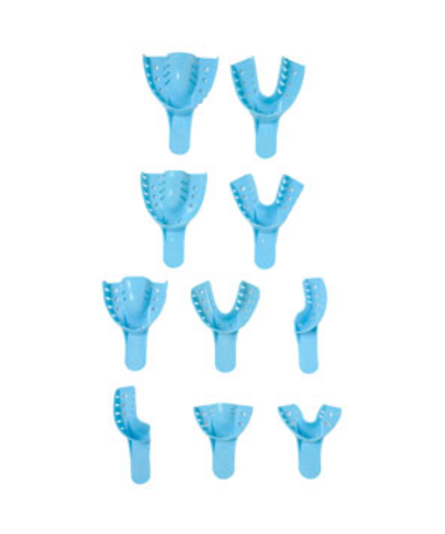 Defend - #4 Medium Lower Perforated Plastic Impression Trays, Blue. Bag of 12