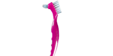 Plasdent - CareBrush Magenta Angled Standard Denture Brushes With Ergonomic Handle, Pack