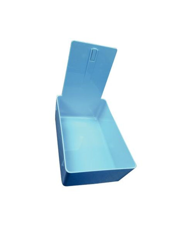 Plasdent - Lab Pan - Light Blue Plastic Pan with plastic center clip. 7 3/8" x 4