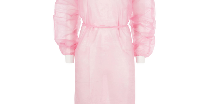 Plasdent - Premium Barrier Gown, Pink, Tie Back, Knit Cuff Sleeve, One Size Fits