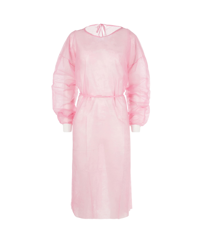 Plasdent - Premium Barrier Gown, Pink, Tie Back, Knit Cuff Sleeve, One Size Fits