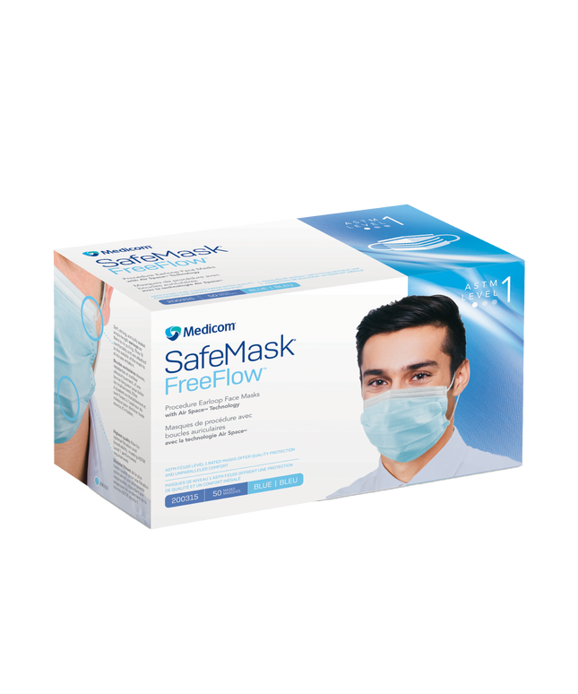 Medicom - SafeMask FreeFlow Level-1 Masks 50/Bx Blue
