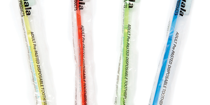 Quala - Pre-Pasted Disposable Toothbrush, 39 Tufts, Four Color Assortment, 144/cs