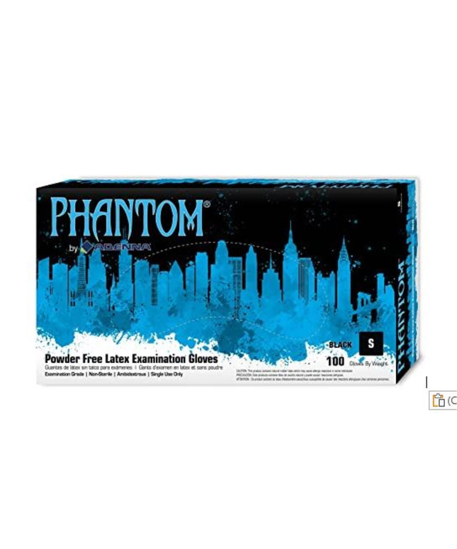 Adenna Phantom Latex Exam Gloves Small, Black Color, PF