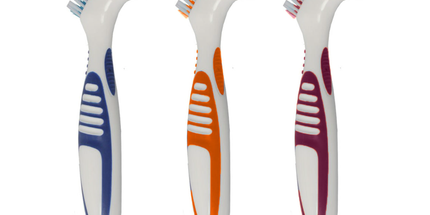 Plasdent - CareBrush Assorted Colors Premium Angled Denture Brushes, Soft Dual Action