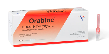 Orabloc Plastic Hub Dental Needles 25G Long 100/Box Red