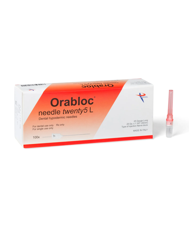 Orabloc Plastic Hub Dental Needles 25G Long 100/Box Red