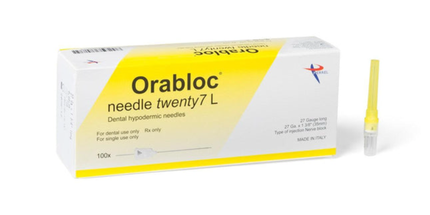 Orabloc Plastic Hub Dental Needles 27G Long 100/Box Yellow