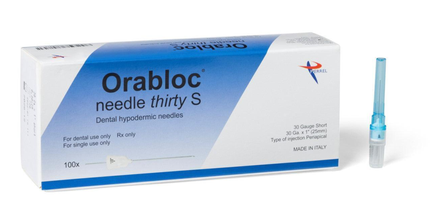 Orabloc Plastic Hub Dental Needles 30G Short 100/Box Blue