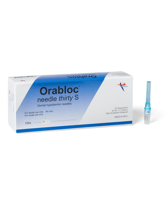 Orabloc Plastic Hub Dental Needles 30G Short 100/Box Blue
