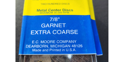 EC Moore - Paper Discs Brass Center 7/8" Garnet X-Coarse 200/Pk