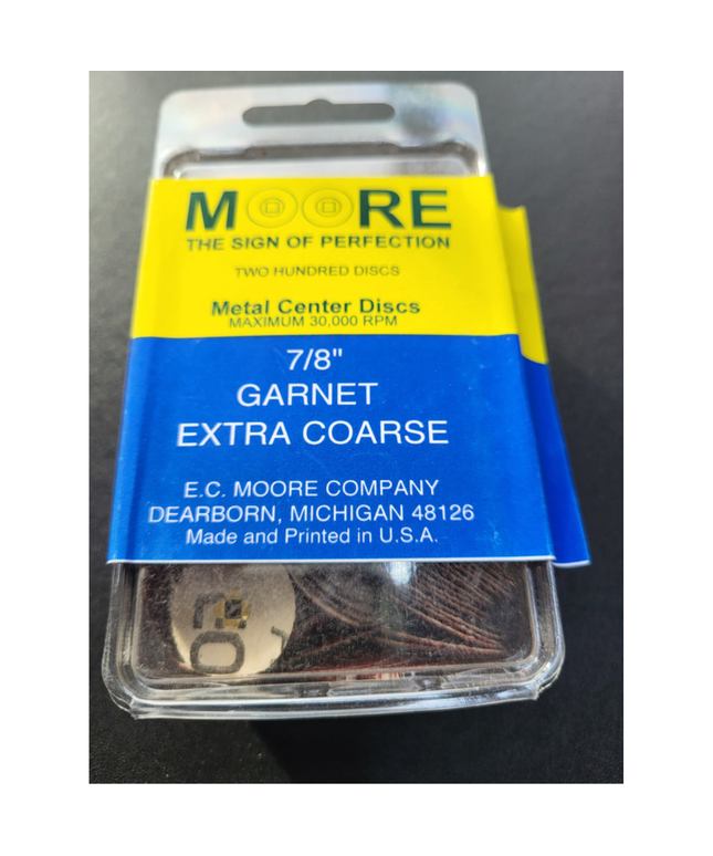 EC Moore - Paper Discs Brass Center 7/8" Garnet X-Coarse 200/Pk