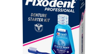 P&G - Fixodent Professional Denture Starter Kit. Contains Fixodent Prof. Denture Adhesive (0.35oz); Oral-B Denture Brush; Crest PRO-HEALTH Multi-Protection Clean Mint Mouthwash (36mL); Patient brochure with high-value coupons. 24/CS.