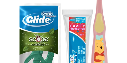 P&G - Oral-B Kids Toothbrush in Pooh character graphics; Kids Crest Cavity Protection Sparkle Fun flavor Toothpaste (.85 oz); Oral-B Glide Plus Scope Outlast Floss Picks, (3-pack Sachet); FREE Patient Sample Bags. 72 Bundles/CS (Old part # 80338956)