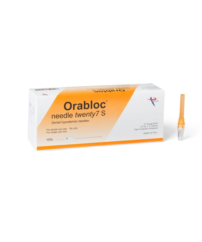 Orabloc Plastic Hub Dental Needles 27G Short 100/Box Orange