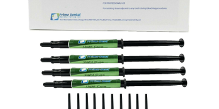 Prime-Dent - Light Cure Dental Dam, 4 x 3.5g Syringes, 20 Tips. Light cure, Low