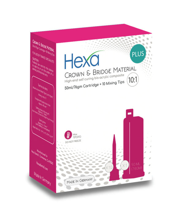 Hygedent - Hexa Temp Crown & Bridge Material 10:1 Ratio 50ml, GERMAN MADE, 1 Cartridge+10Mixing Tips, A3,HT-0003