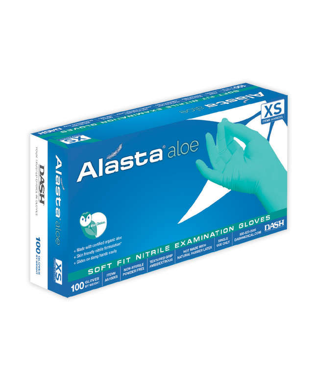 Dash - Alasta Aloe Nitrile Gloves, Powder-Free, Extra-Small, 100/Box, AA100XS