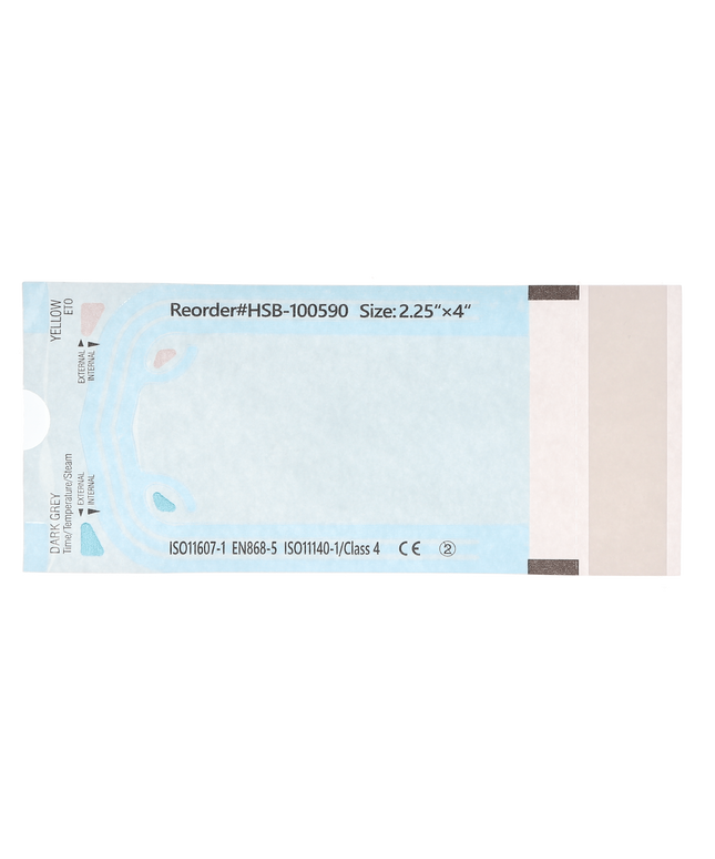 HSB - 2.25"?x?4" - Paper/Blue Film Self-Sealing Sterilization Pouch, Bulk Pack 500/Bx
