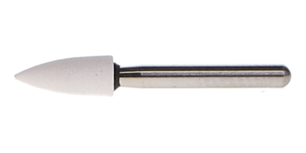 HSB - FL2 FG White Mounted Stone, 12/Pk. Flame finishing stones. Aluminum Oxide for fine finishing of composites (Equiv Shofu 0244)