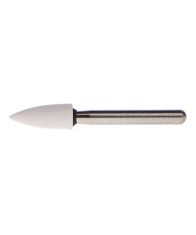 HSB - FL2 FG White Mounted Stone, 12/Pk. Flame finishing stones. Aluminum Oxide for fine finishing of composites (Equiv Shofu 0244)
