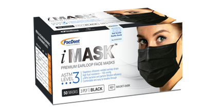 Pac-Dent - iMask Premium Ear-Loop Masks ASTM Level 3, Black, 50/Box