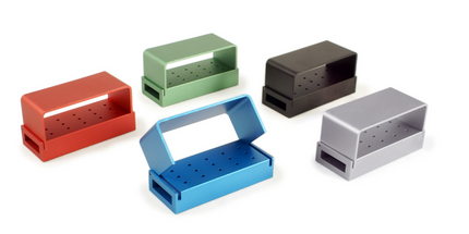 Pac-Dent - Bur Blocks, Aluminum, with Cover, FG, 15-Hole, Black, 1/Pk