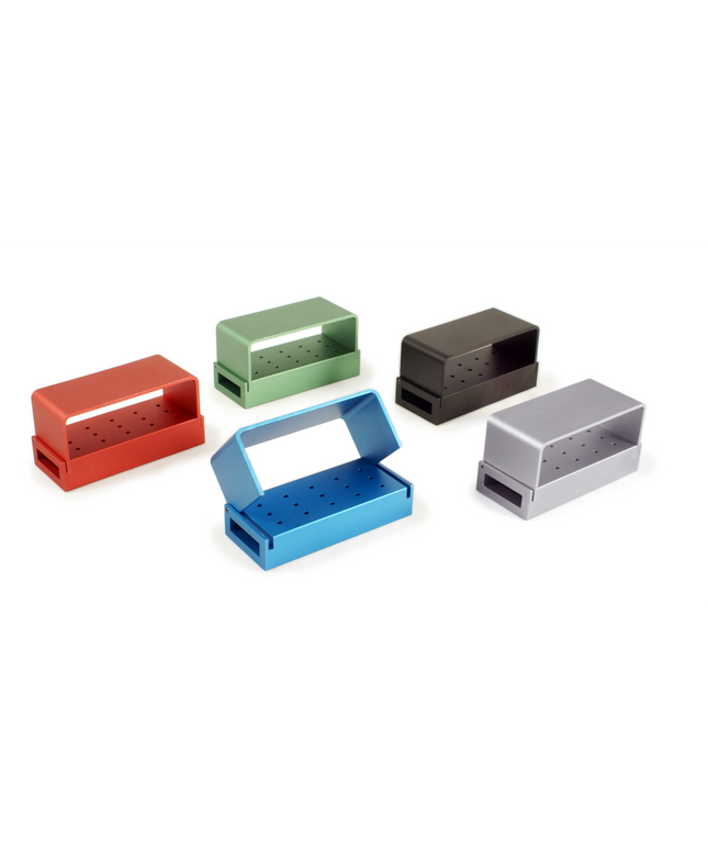 Pac-Dent - Bur Blocks, Aluminum, with Cover, FG, 15-Hole, Black, 1/Pk