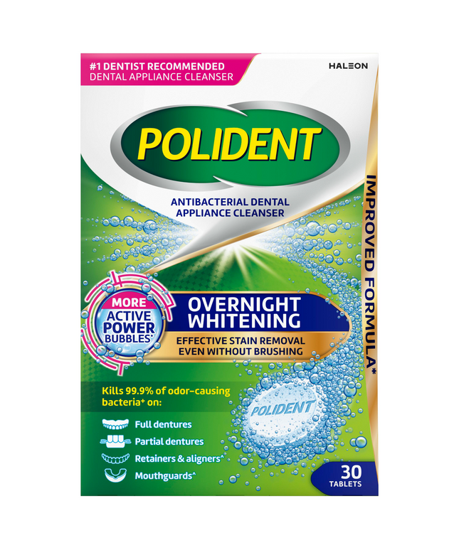 Polident Overnight Denture Cleanser Tabs 1 x 30  (Replaces GLA-03443)
