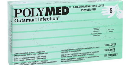 Polymed Latex Powder-Free Exam Gloves, Small, 100 per box