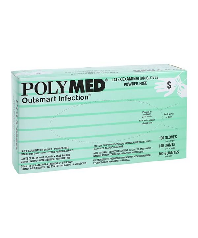 Polymed Latex Powder-Free Exam Gloves, Small, 100 per box