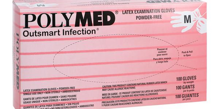 Polymed Latex Gloves, Medium, box of 100