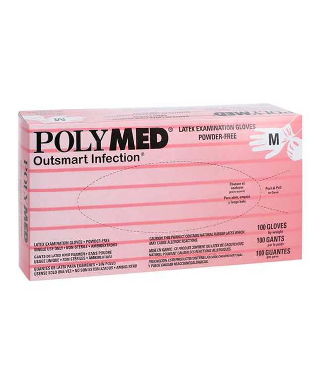 Polymed Latex Gloves, Medium, box of 100