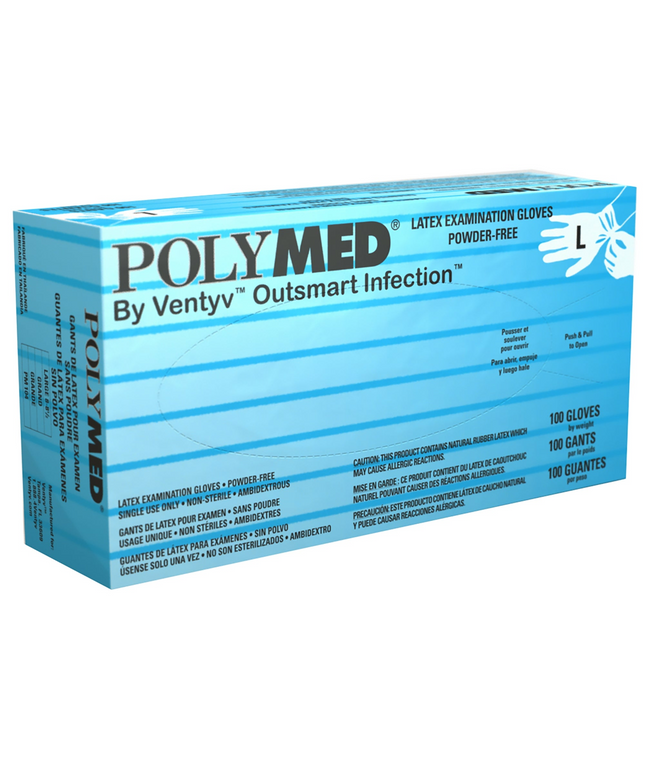 Polymed Latex Large Exam Gloves, box of 100