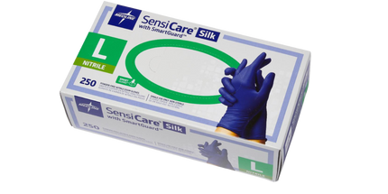 Medline - Sensicare Silk Nitrile Exam Gloves | Large 250/box Powder-Free Fingertip-Textured Dark Blue