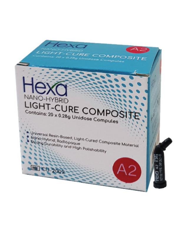 Hygedent - Hexa Nano Hybrid Light Cure Composite A2 20 X 0.28 Gm Unidose Compules. Universal Resin Based