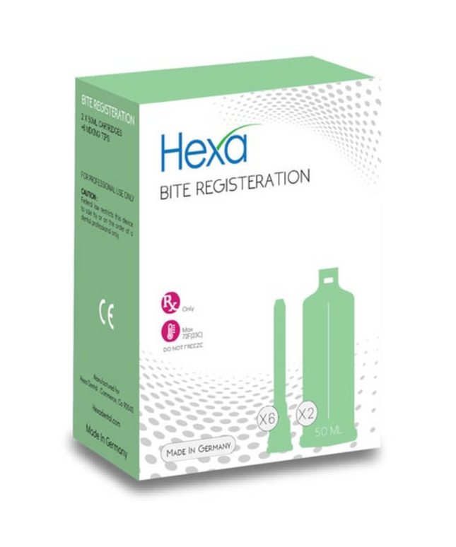 Hygedent - Hexa Bite Registration Super Fast Set 2 50 Ml Cartridges & 6 Mixing Tips. Working Time: 15 (HYG-HB-003L)