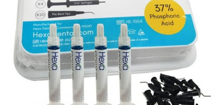 Hygedent - Hexa Etchant Gel 37% Phosphoric Acid Blue. 4 2 Ml syrs & 20 Pre Bent Tips