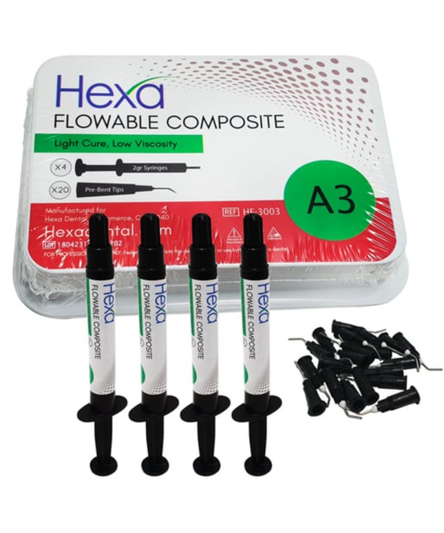 Hygedent - Hexa Flowable Composite A3 4 X 2 Gm syrs & 20 Bent Tips. Light Cure Low Viscosity