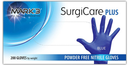 Mark3 Surgicare Plus Blue Powder Free Nitrile Exam Gloves Small 200/box Offers Exceptional