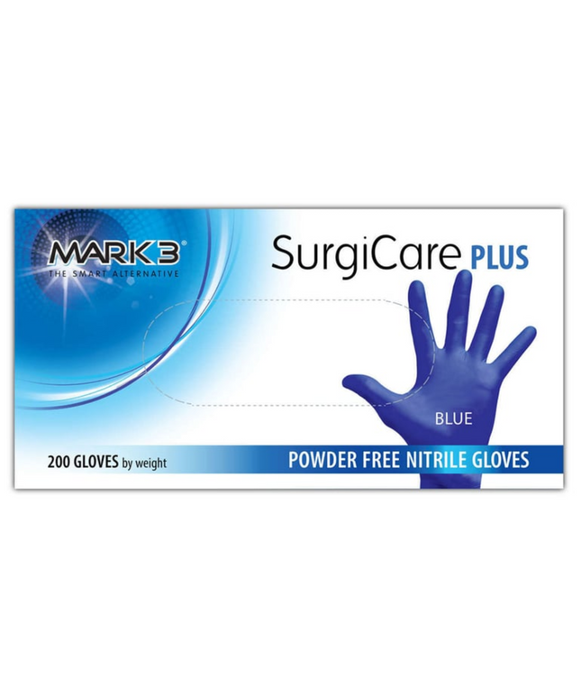 Mark3 Surgicare Plus Blue Powder Free Nitrile Exam Gloves Small 200/box Offers Exceptional