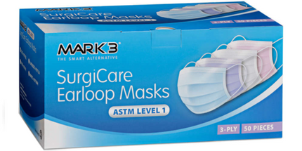 Mark3 - SurgiCare Pink Earloop Face Masks Level 1 3ply 50/bx.