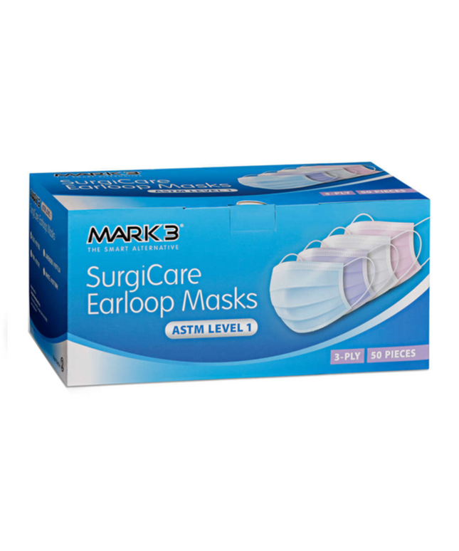 Mark3 - SurgiCare Pink Earloop Face Masks Level 1 3ply 50/bx.