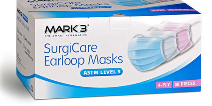 Mark3 - SurgiCare Pink Earloop Face Masks Level 3 4ply 50/bx.