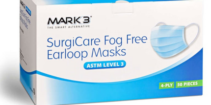 Mark3 - SurgiCare Blue Earloop Face Masks Fog Free Level 3 4ply 50/bx.
