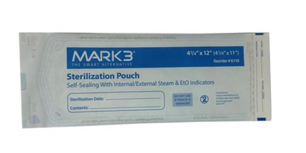 Mark3 Self-Sealing Sterilization Pouch 4-1/4" X 12" 11" 200/box Has 2 Large